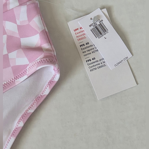 Old Navy Pink Check Cross Front High Rise Bikini Bottoms Women's Large - Picture 2 of 4
